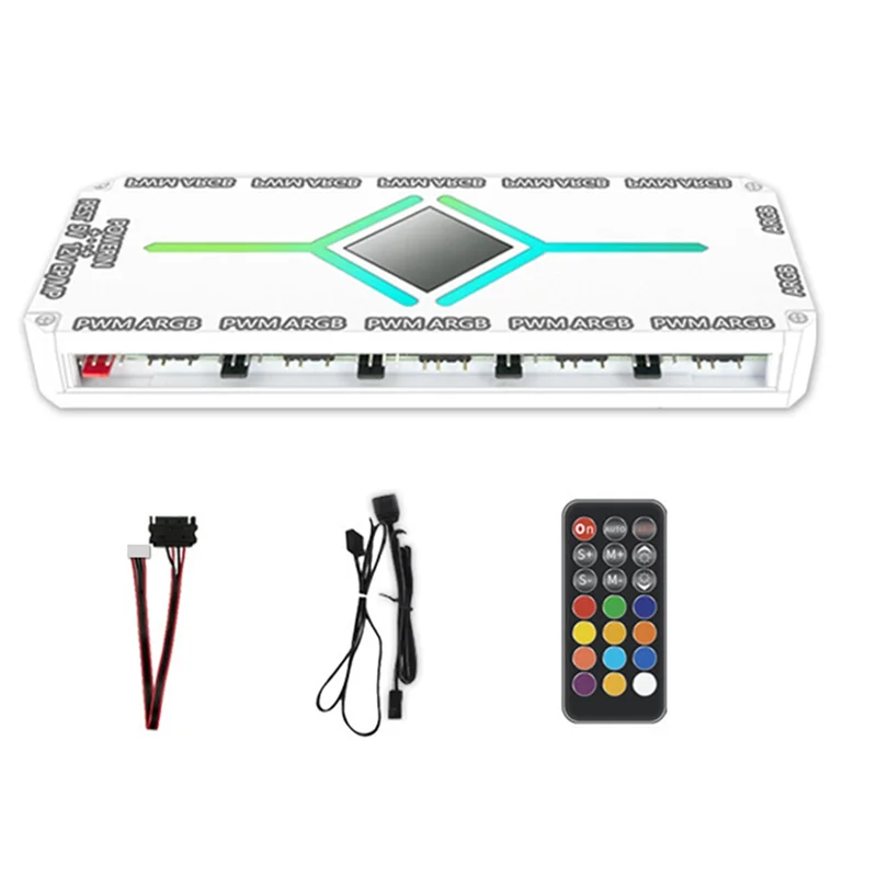 【인기 상품】12포트 ARGB + 10포트 PWM 마그네틱 흡착 허브 (리모컨 포함) PWM & ARGB 허브 스플리터 (PC 팬 허브용)