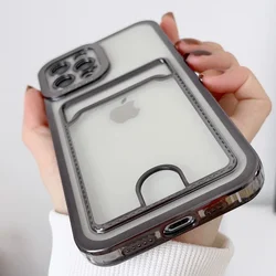 Fashion Soft Plating Card Holder Bag Case For iPhone 16 15 14 Plus 13 12 11 Pro Max Transparent Shockproof Cover for iPhone Case