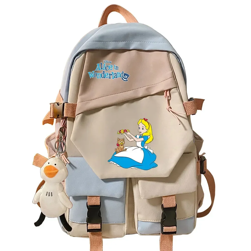 

Girls Kids School Book Bags Women Patchwork Bagpack Teenagers Alice In Wonderland Schoolbags Canvas Student Backpack