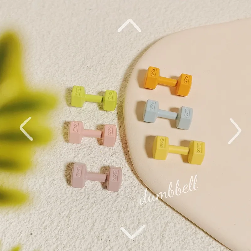 1pc Dopamine Sports Equipment Mini Dumbbell Miniature Toy Model Sports Scene Dollhouse Accessories