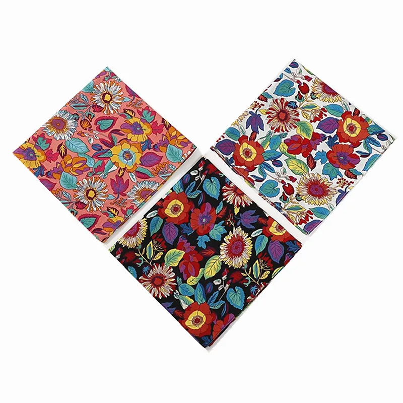 3Pcs 46x46cm 100% Cotton Vintage Flower Printed Japanese Handkerchief Kerchief Bandana For Women Ladies Party Favors