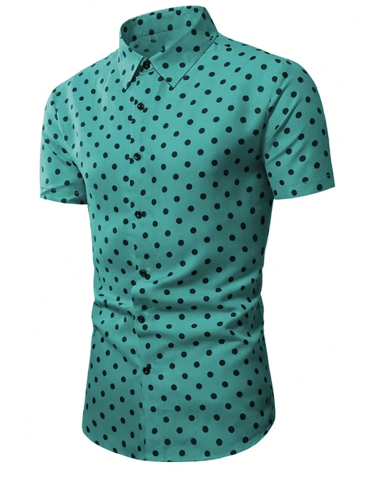 Men's shirt summer beach shirt black and white short sleeve polka dot lapel vacation clothing fashionable casual comfortable 5XL