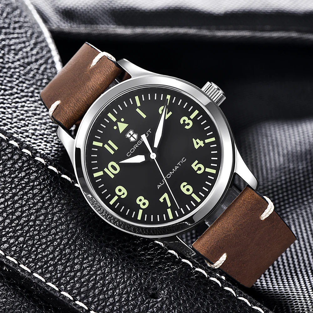 42mm Corgeut Sapphire NH35 Watch Military Men Reloj Automatic Luxury Sport Design Clock Lume Leather Mechanical Wrist Watches