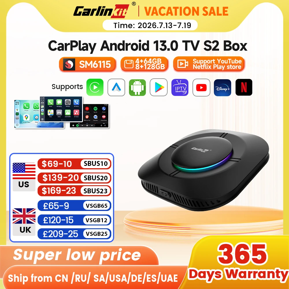 2026 Carlinkit Ai Box LED Android Wireless Carplay Adapter Android 13 Qualcomm 6115 8-cores 64G Smart Tv Box For Netflix IPTV