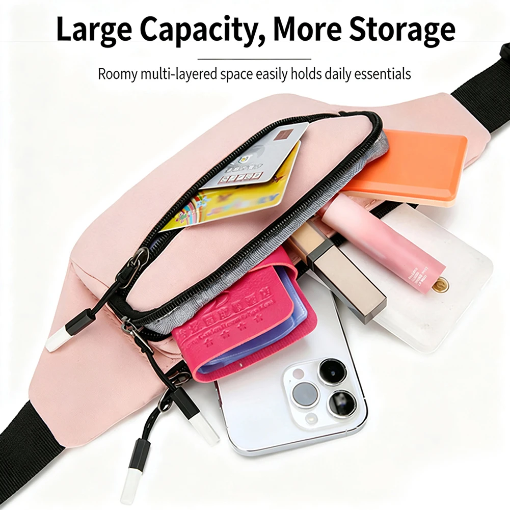 Sports Running Waist Bag Multifunctional Polyester Cross-Body Waist Belt Waterproof With 3 Zipper Pockets For Cycling Hiking
