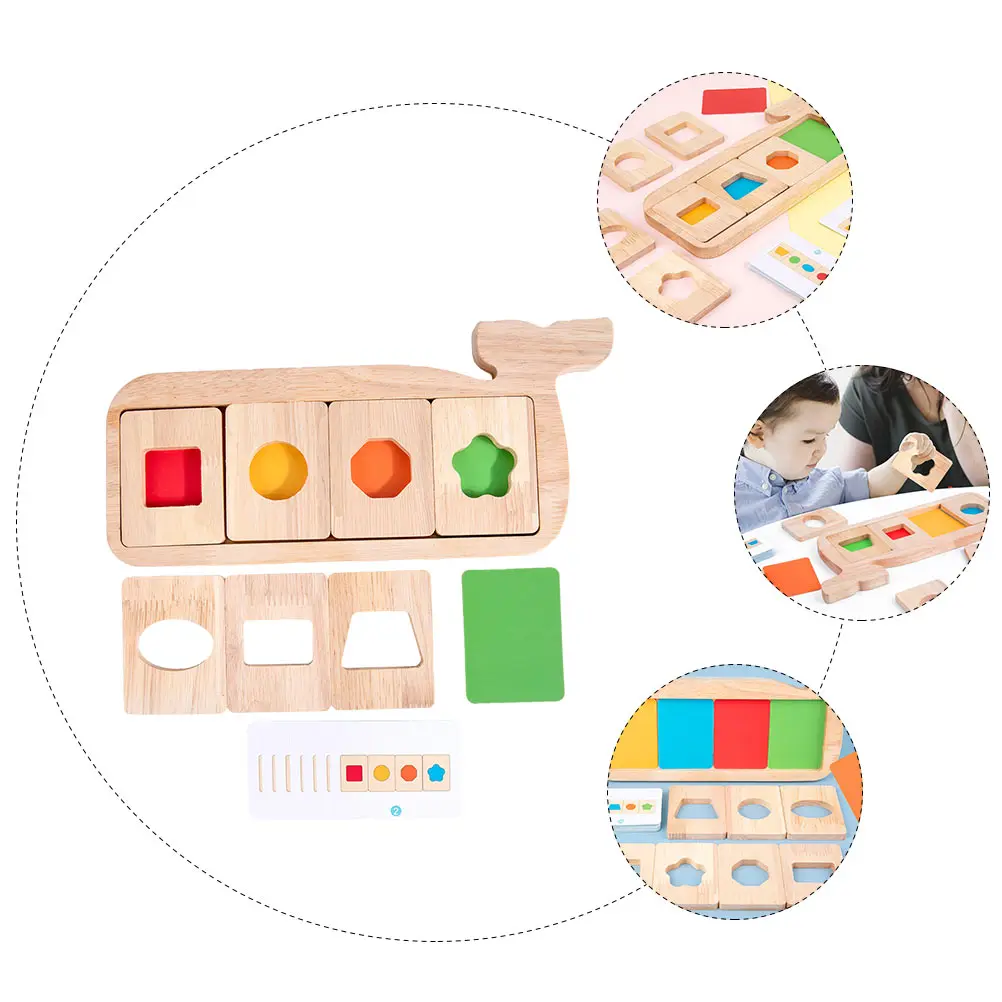 Whale Geometric Puzzle Toys Colorful Educational Stacking Wooden H Eye Coordination Child Memory Cognitive Building Blocks