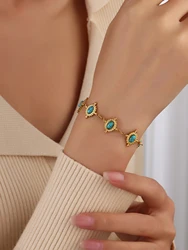 316L Stainless Steel Vintage Color Natural Stone Bracelet for Women Turquoise Pendant Chain Bracelets Jewelry