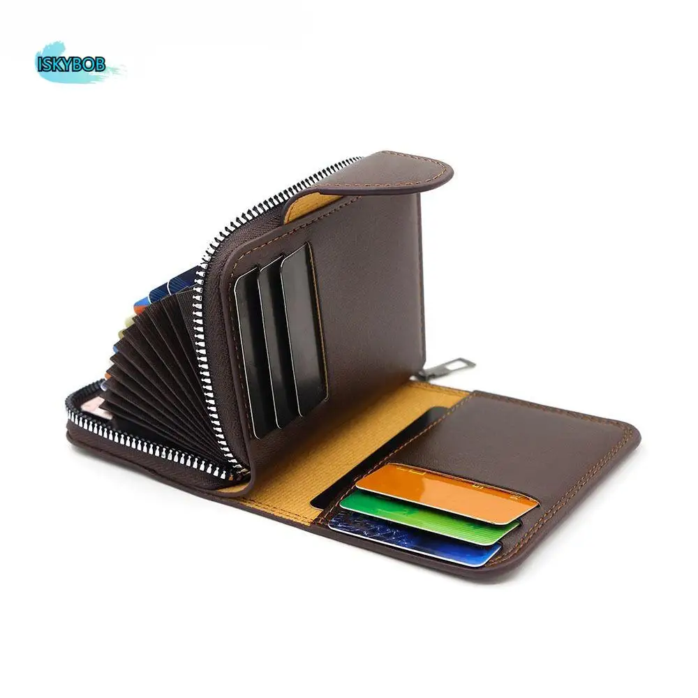 

PU Leather Short Zipper Wallet Button Mini Frosted Billfold Holder 16Cards Slim Holder Waterproof Men's Coin Purse Shopping