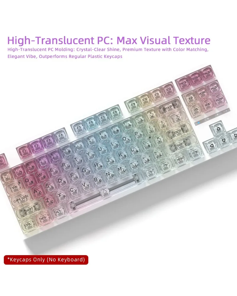 

Transparent Color Series MOA125 Key Traditional Chinese Root PC Keycaps Small Full Set For Mechanical Keyboard