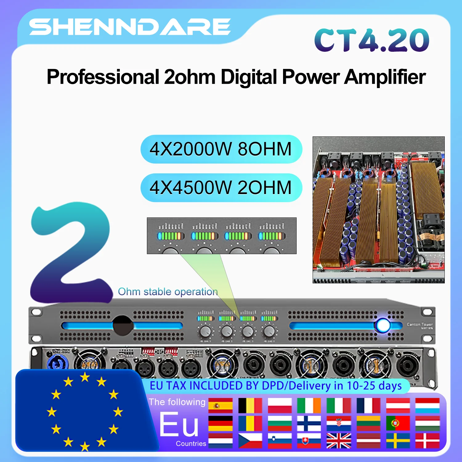 

ShennDare CT4.20 2OHM 4x4500W Professional 2OHM Stable Power Amplifier 4X2000W 8OHM Sound Amplifier Subwoofer Speaker Amplifier