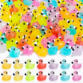 Mini Flamingos Luminosos Resina, Pequenos Patos Bonitos, Brilham No Escuro, Decoração Da Paisagem Do Jardim, Decorações De Bolo, Artesanato DIY, 50Pcs