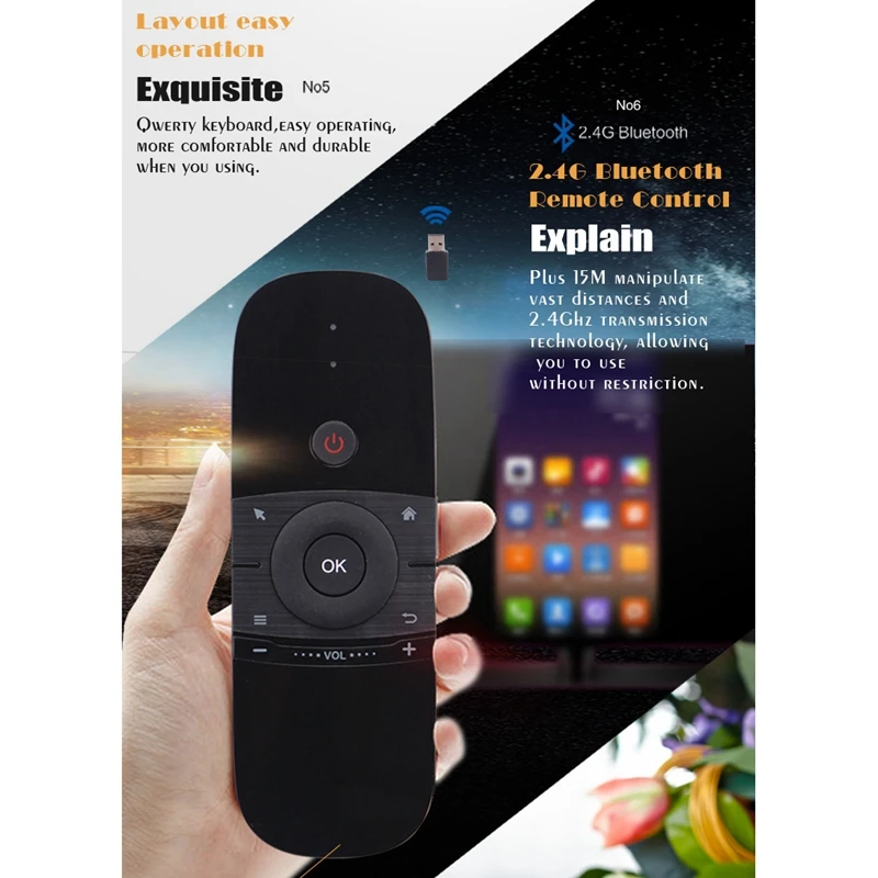 W1 Remote Control 2.4G Wireless Somatosensory Flying Squirrel Mini Keyboard Remote Control For TV Projector Set-Top Box