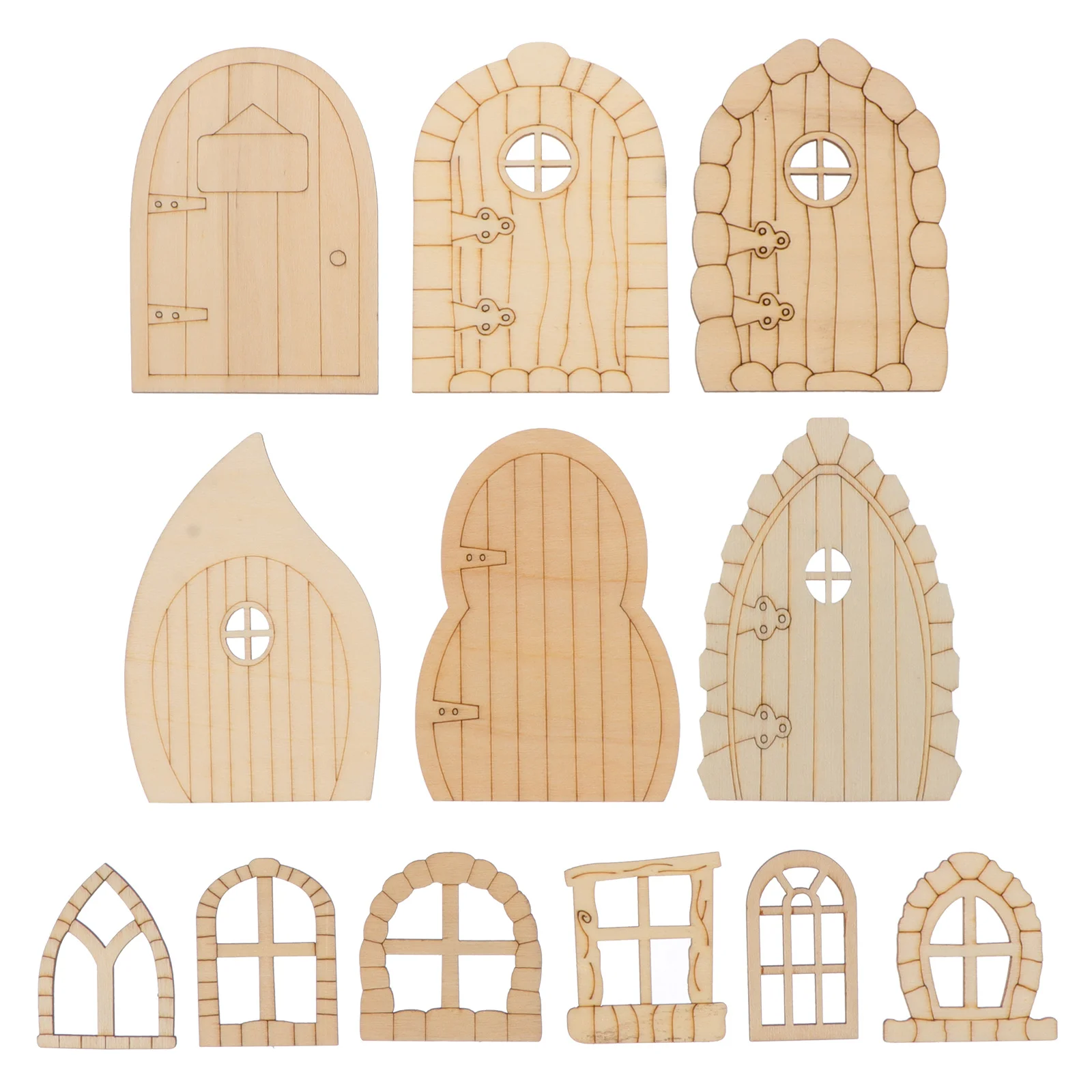 

48pcs Wooden Fairy Garden Doors Chips Unpainted Diy Craft For Kids Painting Wood Slices Blank Door Pieces Graffiti Accessory Diy