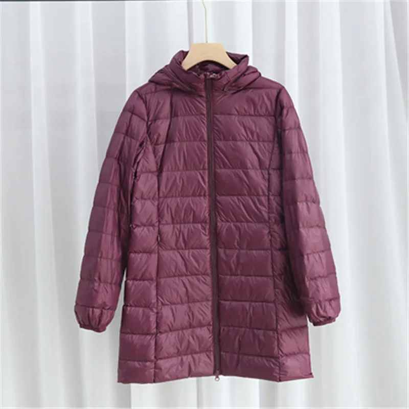 Hat Detachable Hooded Down Coat Winter Women Light Thin White Duck Down Jacket Parkas Ladies Long Warm Big Size Puffer Outwears