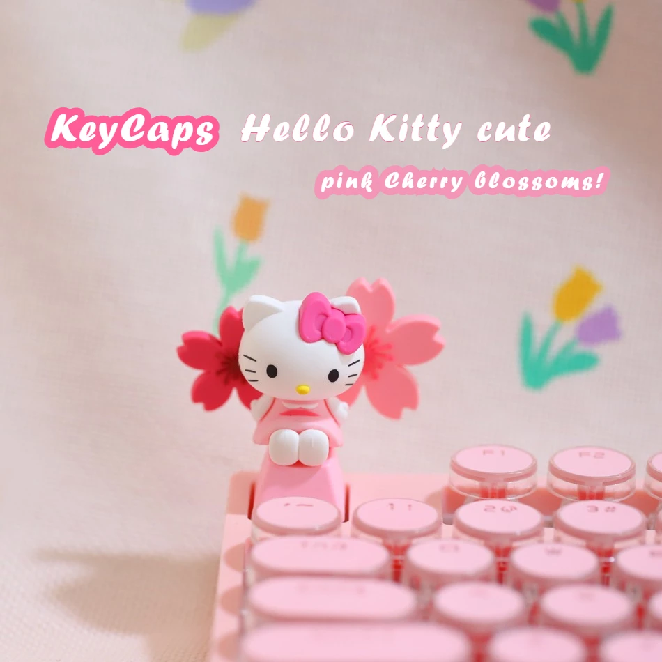 New Cute Custom Hello Kitty Keycaps, Pink Cartoon-style DIY MX-switch Mechanical Keyboard Keycaps, Personalized Birthday Gift