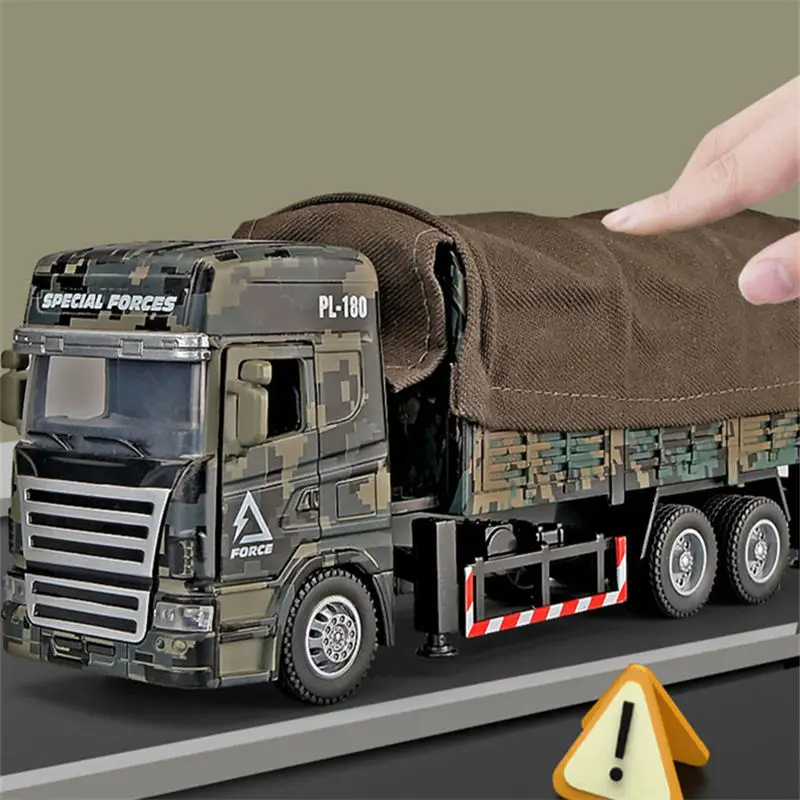 Alloy Tactical Truck Armored Car Model Diecast Toy Military Personnel Carrier Transport Vehicle Model Sound and Light Kids Gifts