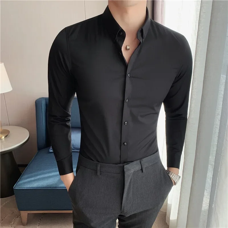 British Style Mens Shirt Long Sleeve 2024 New Solid Casual Slim Fit Formal Dress Camisas Fashion Men Clothing Oversized 7XL-S