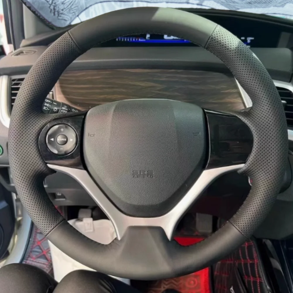 

Black Car Steering Wheel Cover DIY Microfiber Leather Breathable For Honda Civic Civic 9 2012 2013 2014 2015 Auto Accessories
