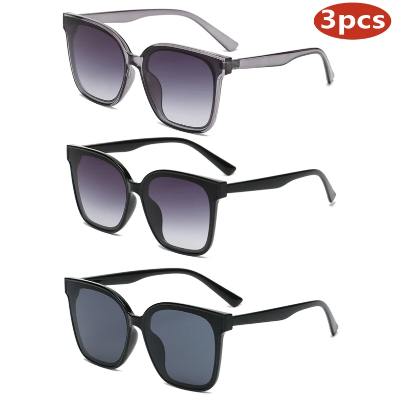 Occhiali da sole per auto 3 pezzi Nuovi occhiali da sole quadrati oversize Lenti sfumate retrò Occhiali da sole per esterni per donne Occhiali Cat Eye