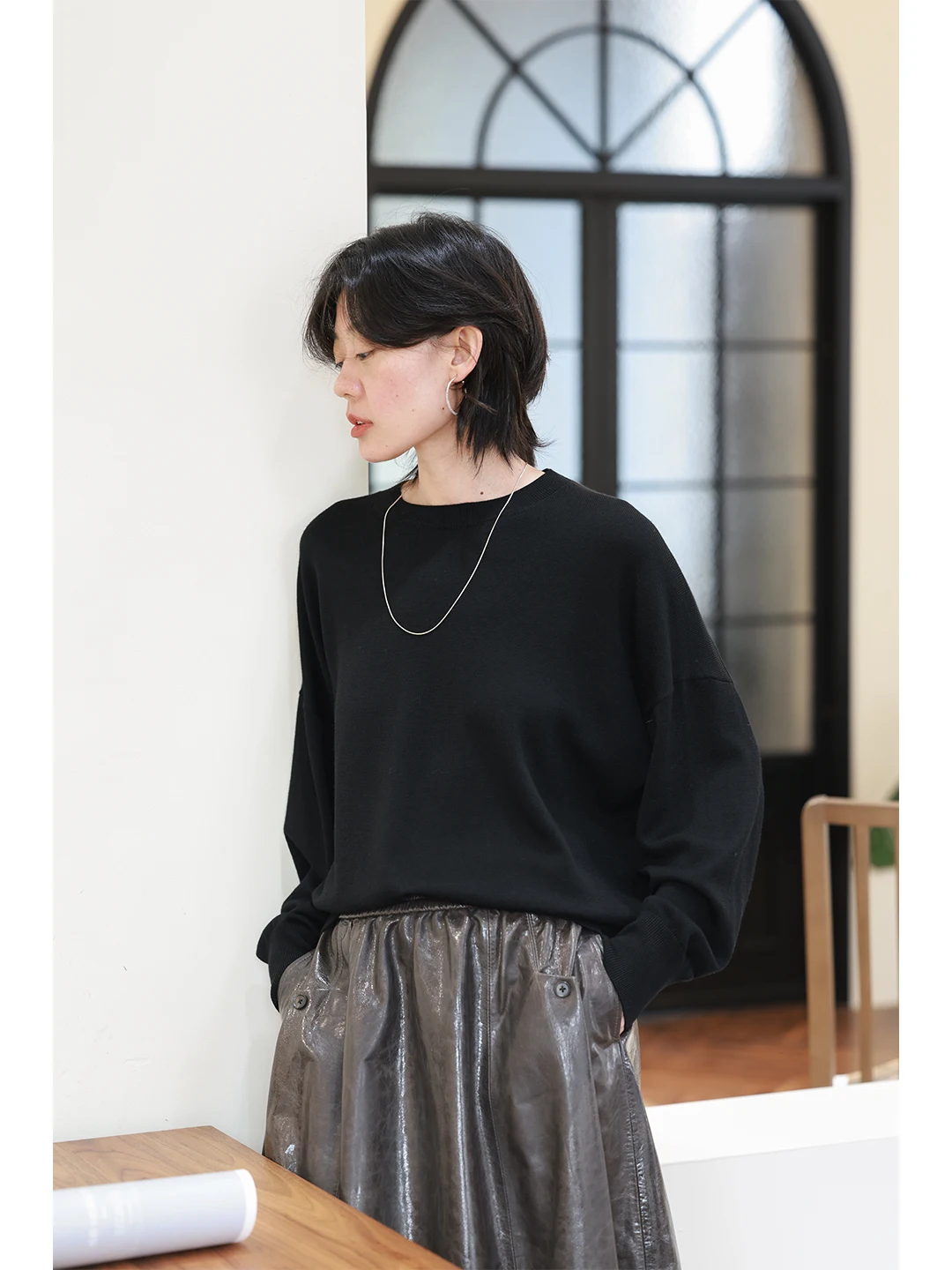 

Soft Lightweight Extrine Full Wool Loose Long Sve Thin Knitted Sweater Women Early Autumn New Sle Top round Ne Knitwear