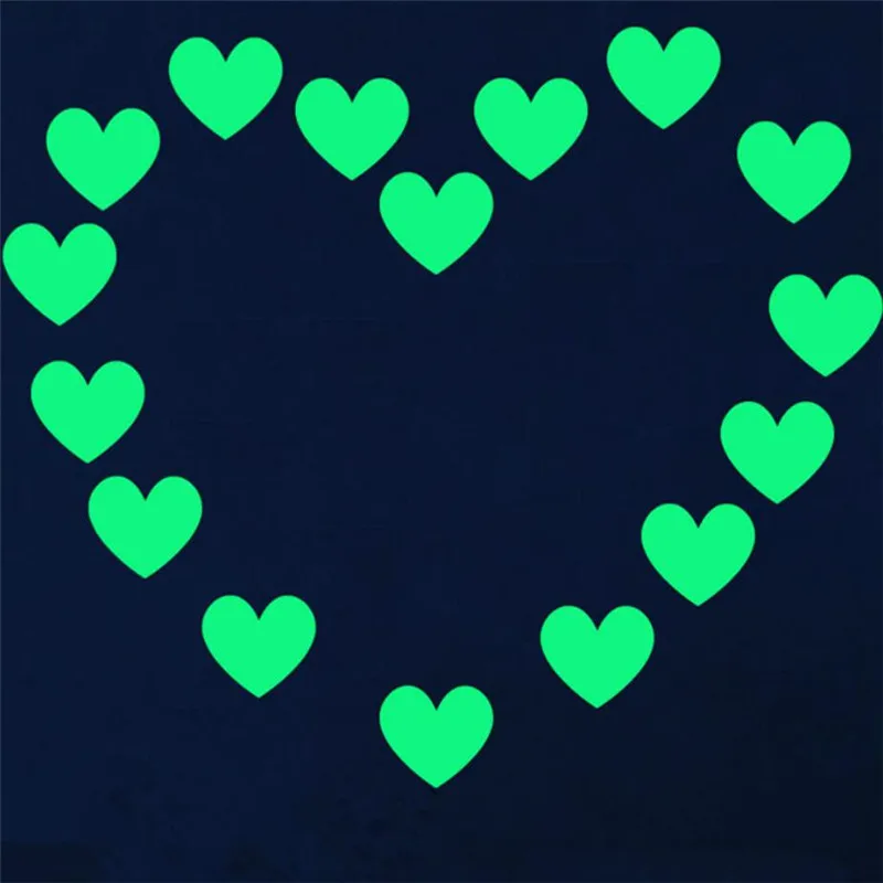 40pcs/set Luminous Stickers Heart Shape Fluorescent Glow in The Dark Stickers Toys for Children Room Wall Decorations