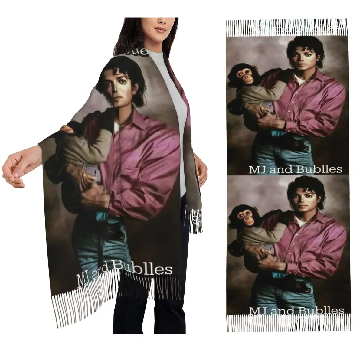 

Шарф Майкла Джексона, шарфы с кисточками для женщин, мягкие теплые шали и накидки, длинная осенне-зимняя шаль