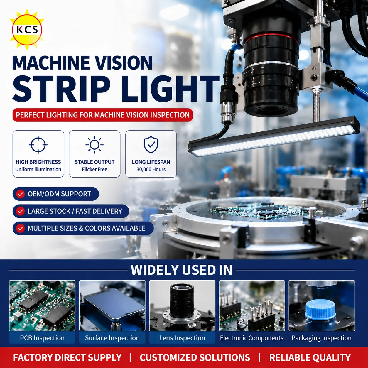 KCS Machine Vision Width 32mm Bar Light 24V Long Strip Light LED Long Strip Light Source Detection Recognition Lamp DC 24V