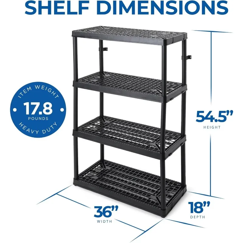 4 Shelf Fixed Height Ventilated Heavy Duty Storage Unit 18 X 36 X 54.5 Organizer System For Home, Garage,