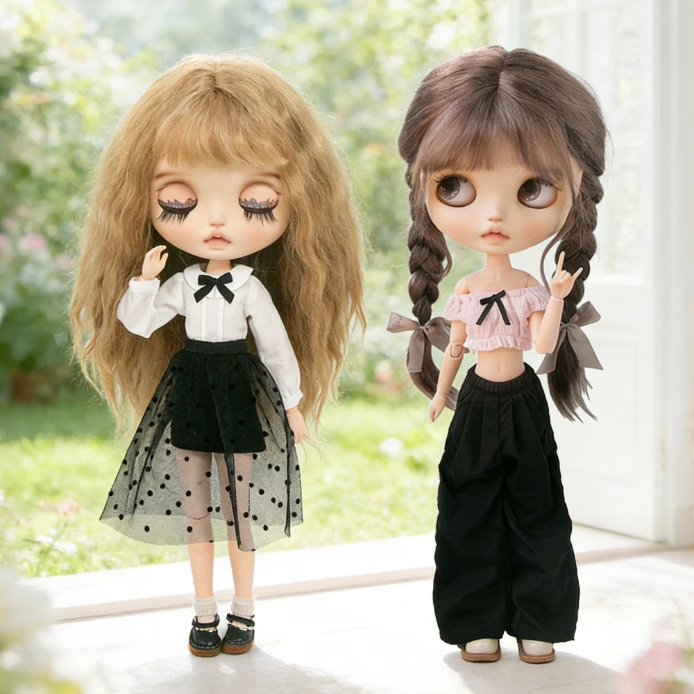 Blyth Kleidung, geschichteter kurzer Minirock, Fliege, Weste, Hose mit weitem Bein, Hemdkleid-Set für Azones Ob22 24 Ker YMY Puppenzubehör
