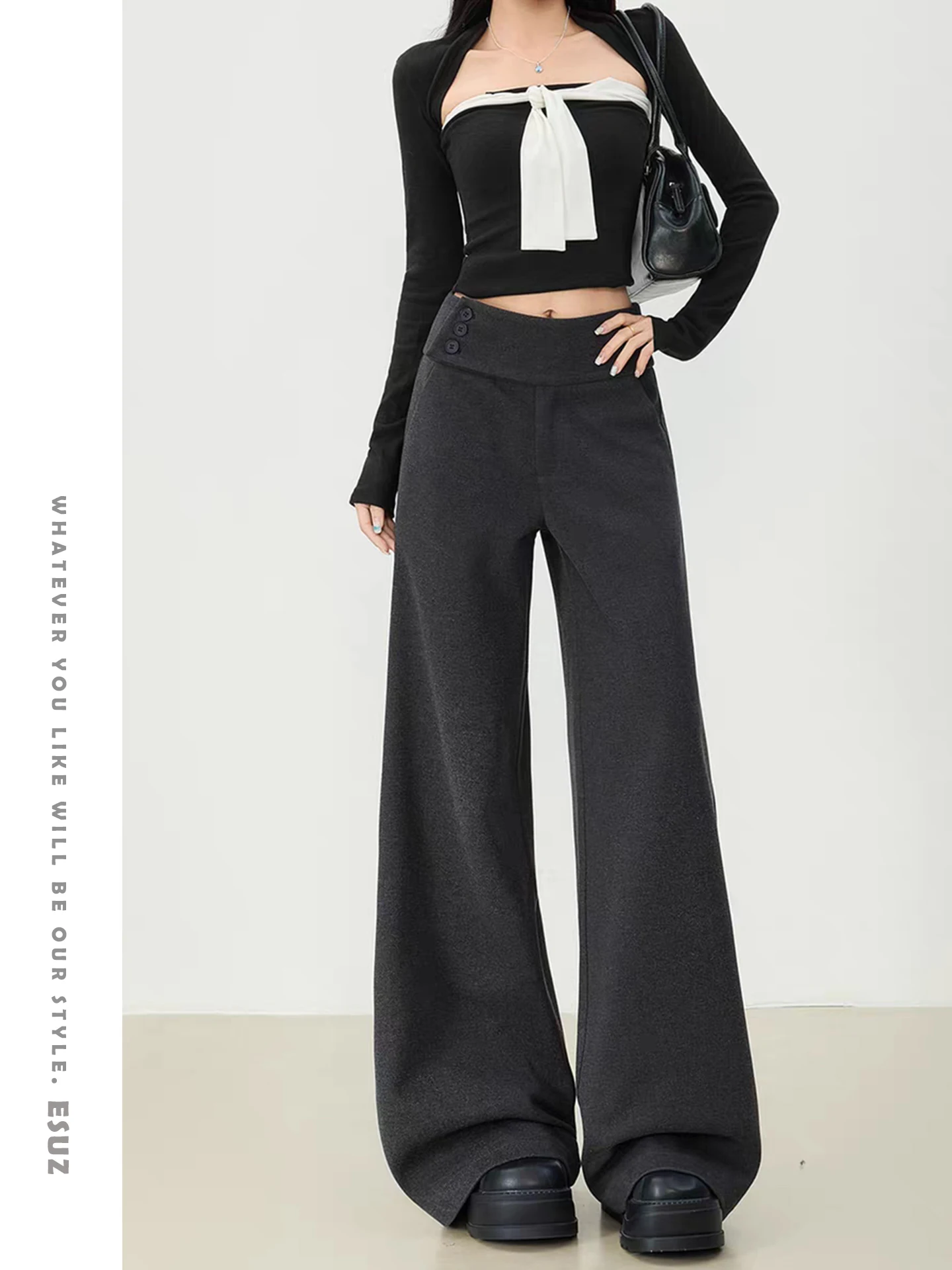 

Шерстяные широкие брюки Off Deep Ey для женщин, осенне-зимние, новые, с высокой талией, для повседневной носки, с пуговицами, женские брюки