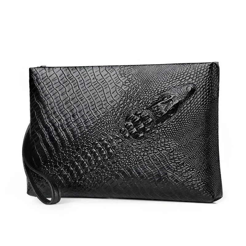 Large Capacity PU Men's Wallet Business Credit Card Bag Men's Handbag Men's Retro Clutch Mobile Phone Bag Embossed Crocodile