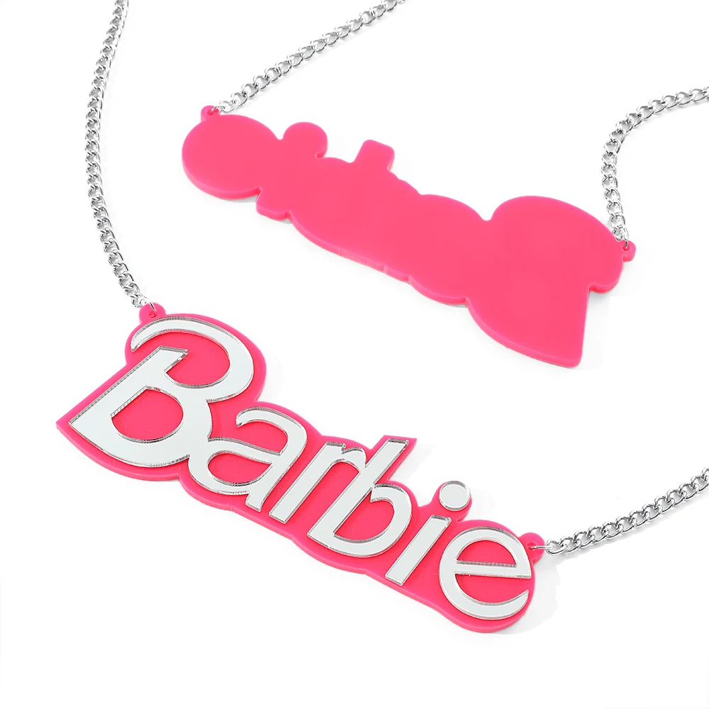 Disney Barbie Princess Party Style Acrylic Personality Pendant Necklace Letter Barbie Charm Neck Chain Jewelry