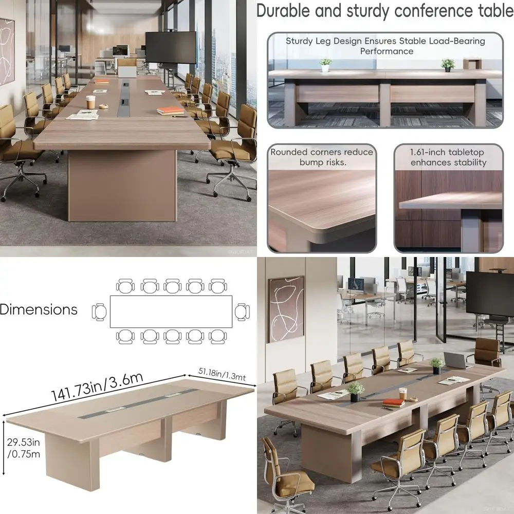 

Large 12-Person Meeting Table, Thickened Top, Grommets, Ideal for Office, Home, Business