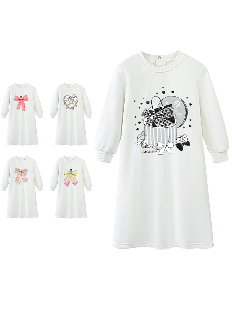 Cute Baby Girls Dress autumn 2026 Sweet Bow Print long sleeves Newborn casual Skirts Cotton winter Toddler Infant princess dress