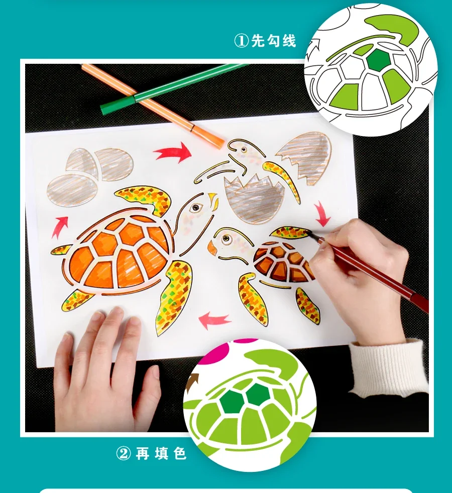 Simulation Life Cycle Model Ladybug Butterfly Hen Turtle Frog  Ant Figurine with Drawing Stencils Montessori Educational Toys