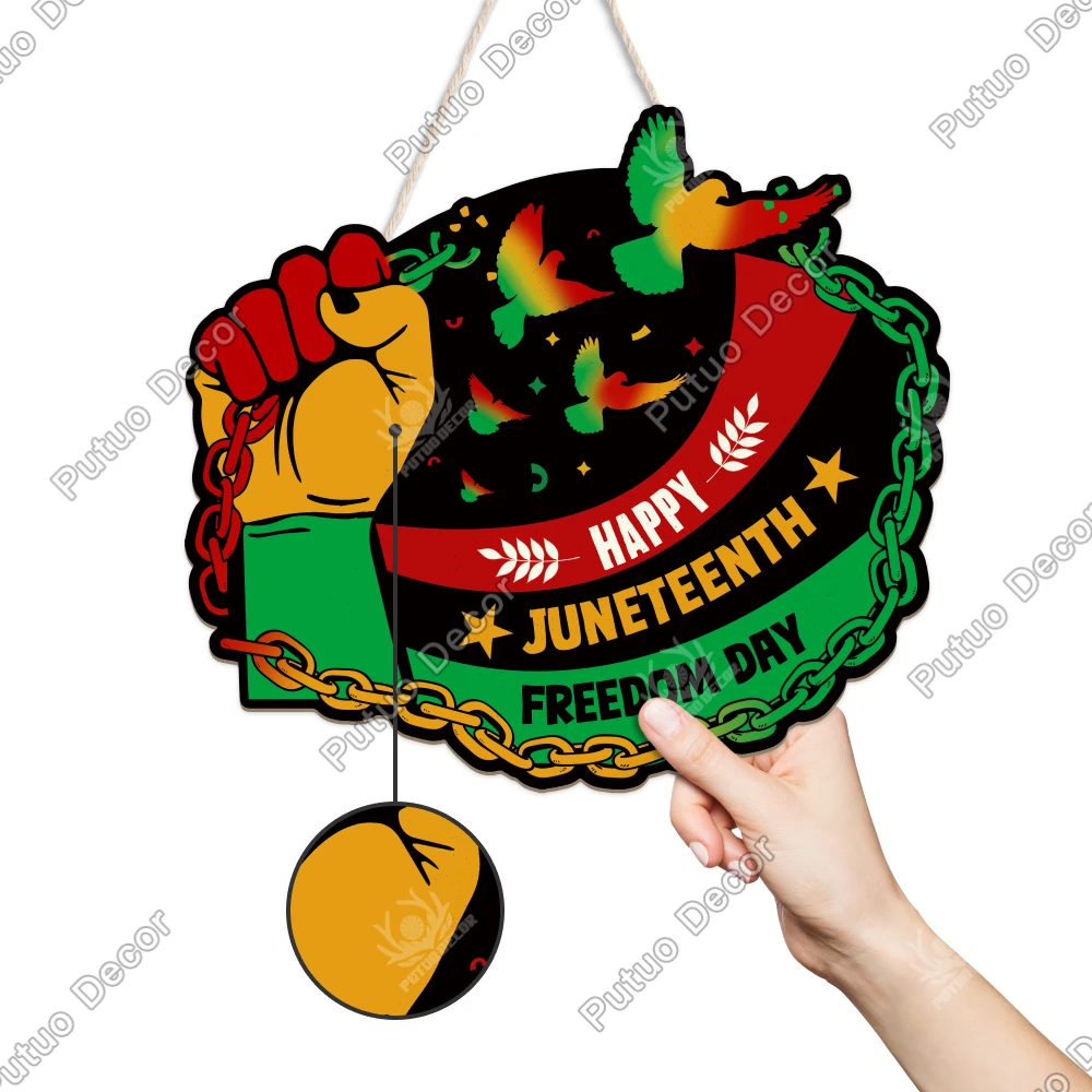 Putuo Decor 1pc Wooden Hanging Plaque Decor, Wall Art Decoration for  Cafe Shop Bar Club， Happy Juneteenth Freedom Day