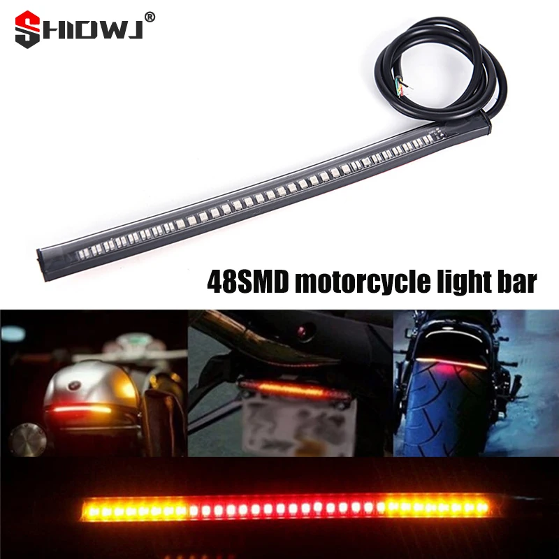 48SMD LED Motorcycle Decorative Lights Strip Light Motorbike Tail Brake Stop Turn Signal Strip Stop Light General