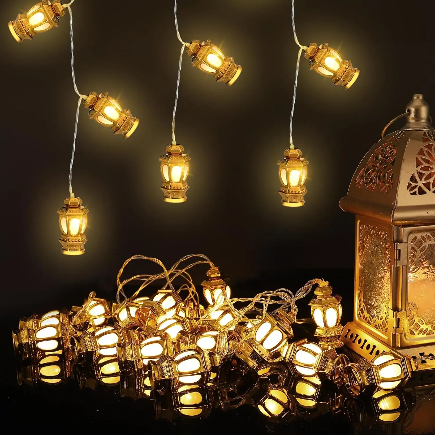 

Ramadan Eid String Light 20 LEDs Mubarak Decorations Lantern Moon Star Battery Operated for Muslim Islamic Home Garden Patio