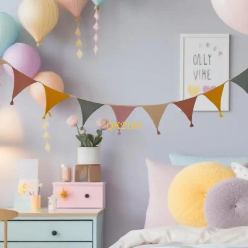 

QX2D Soft Fabric Bunting Banners Candy Colored Nursery Flag for Baby Photography Gender Neutral Party Decoration Multicolor
