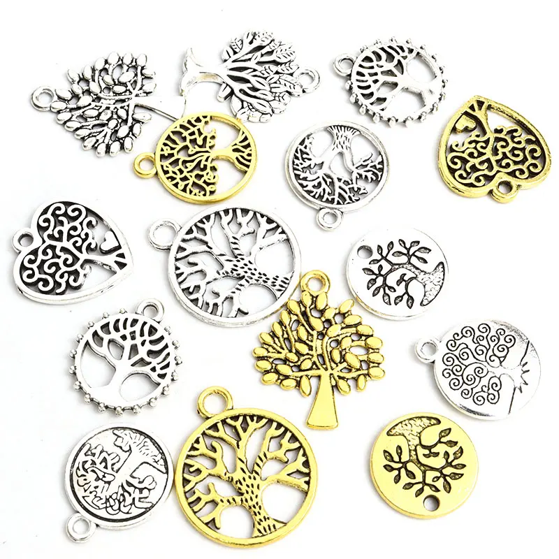 10pcs Mix Styles Tree Of Life Series Alloy Charms DIY Necklace Bracelet Earrings Accessories World Peace Life Tree Retro Pendant