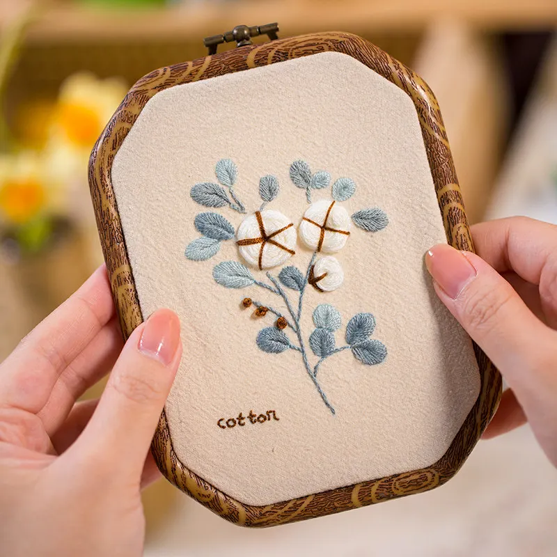 Diy Hand Embroidery Starter Kit 3d Floral Project Set With Video Tutorial Faux Wood Frame Or Hoop For Beginners Home Decor Gift