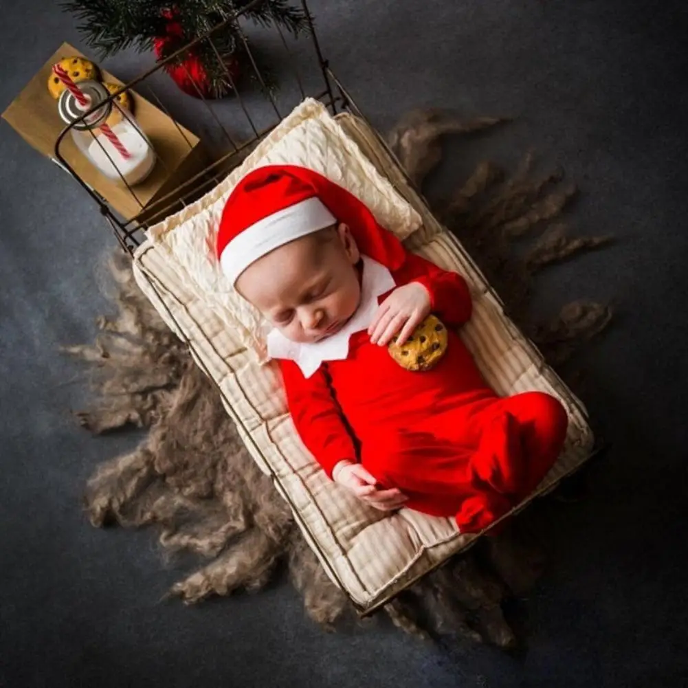 Infant Bodysuit Christmas Series Cosplay Footed Baby Romper Hat Photography Costume Kit for Festival