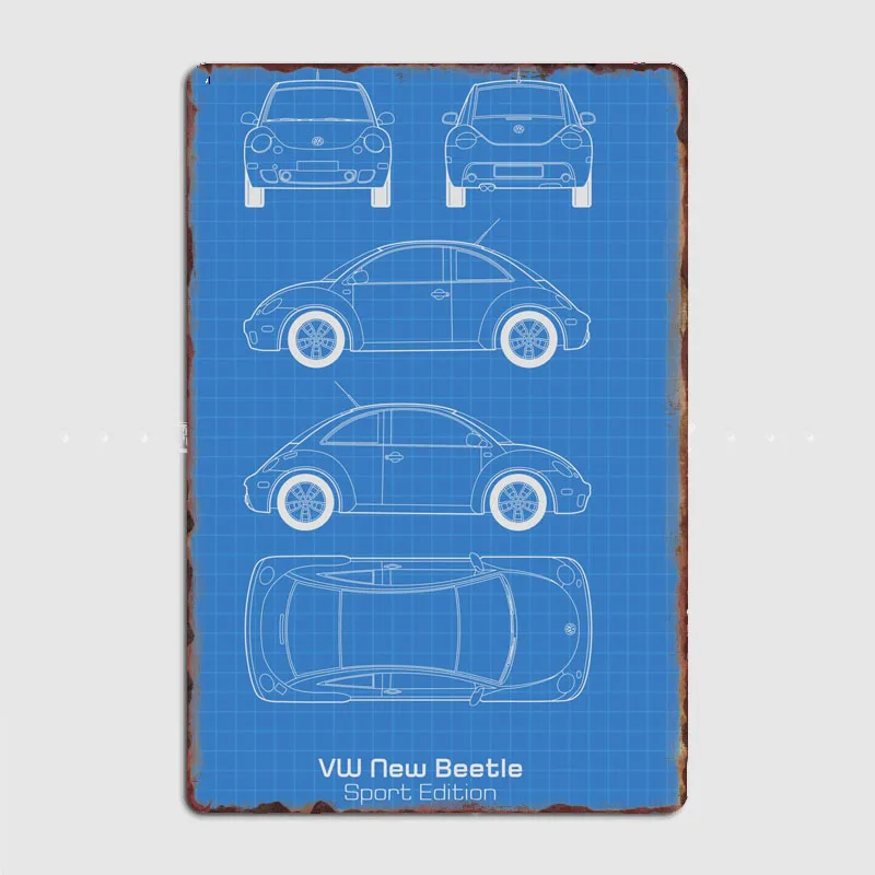 VW Beetle KNOWLEDGE المدمجة الرجعية الكلاسيكية سيارة معدنية ملصق تسجيل مخصص القصدير جدار ديكور نادي المرآب غرفة الرسم ديكور ديكور المنزل
