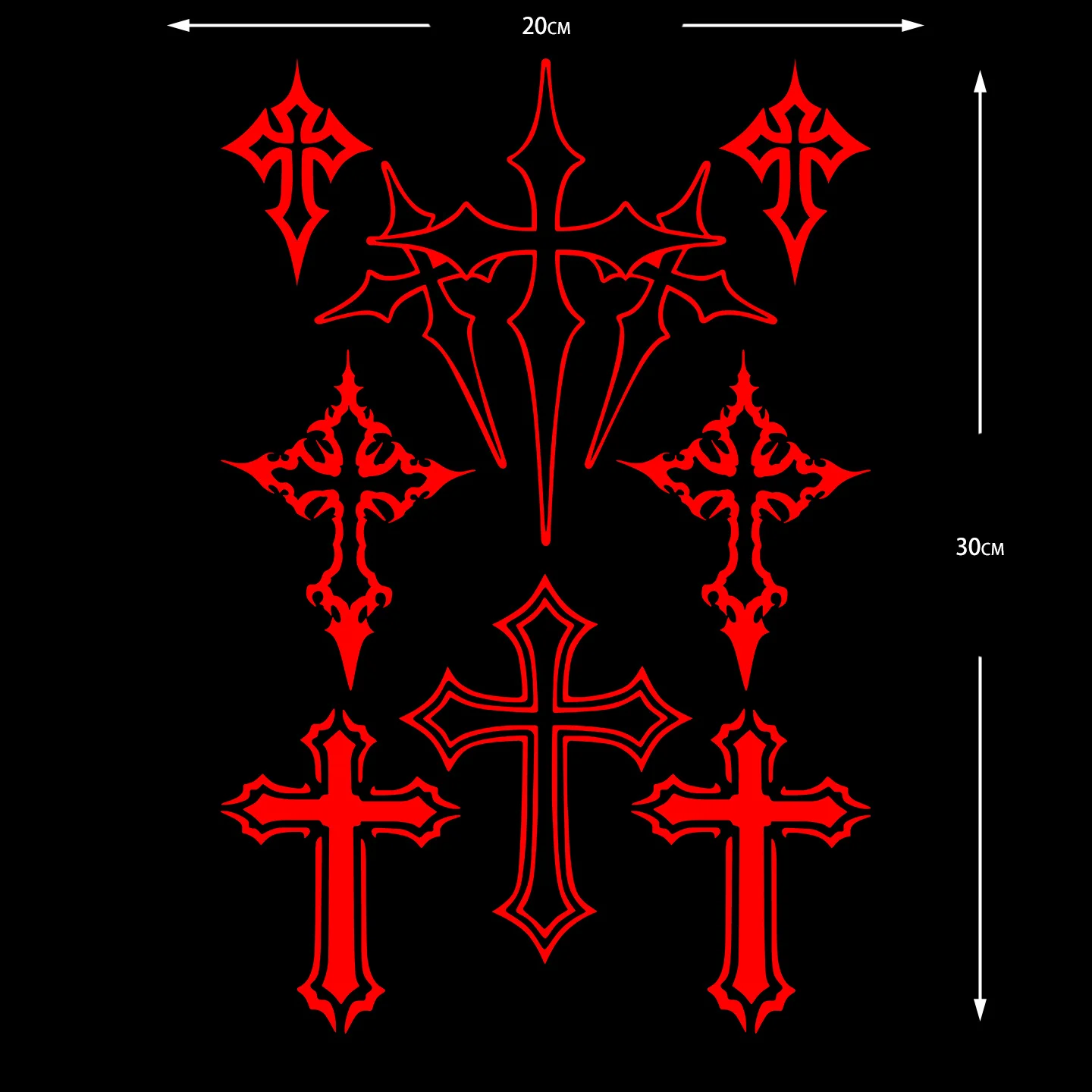 Multi-Gothic-Kreuzmuster Wasserdichte UV-Beständige Vinyl-Aufkleber-Bögen für Auto, Motorrad, Helm, Laptop-Dekoration