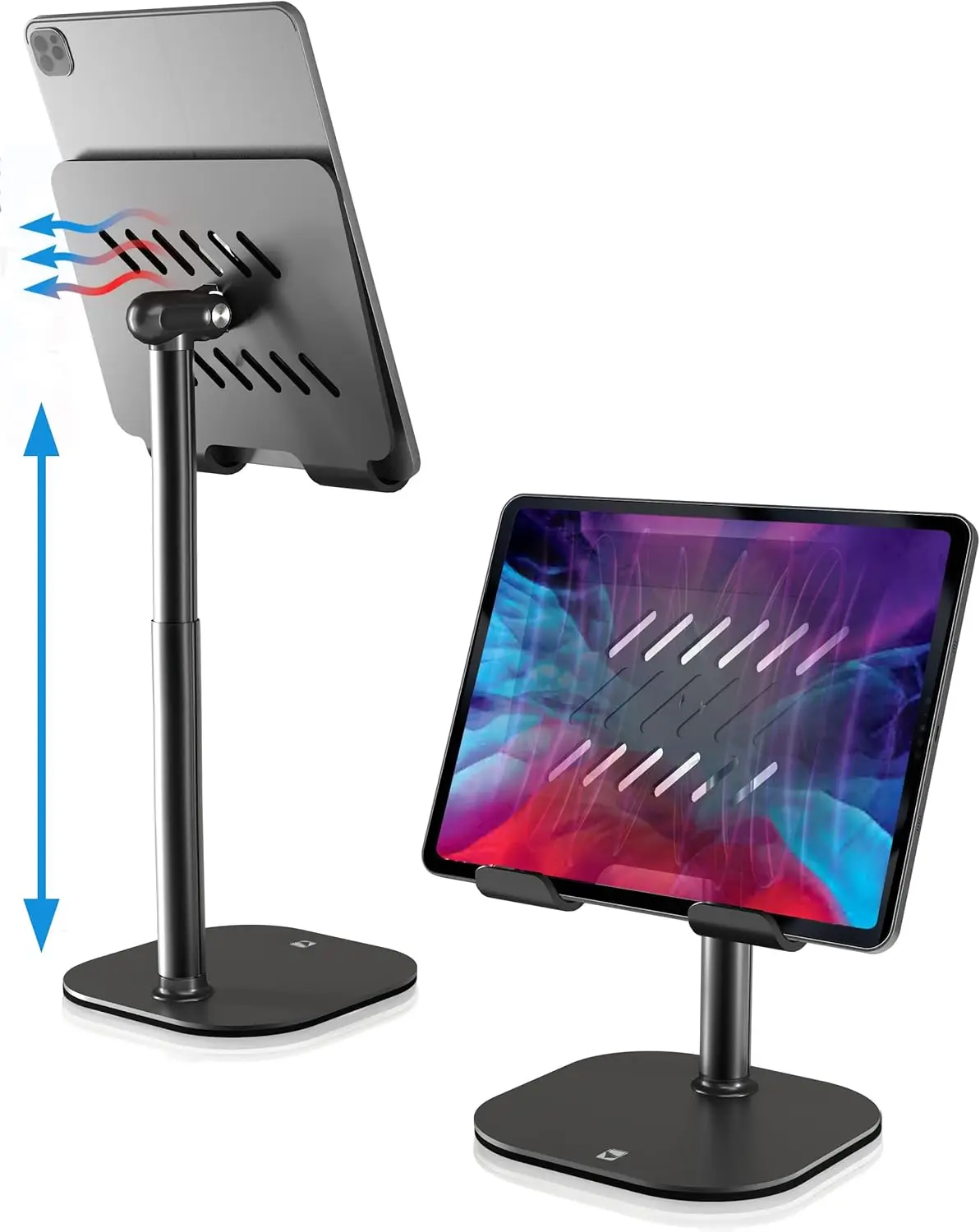 

Height Adjustable Tablet Stand, 7-10" Telescoping, 270° Tilt, Holds up to 4.4lb, Black