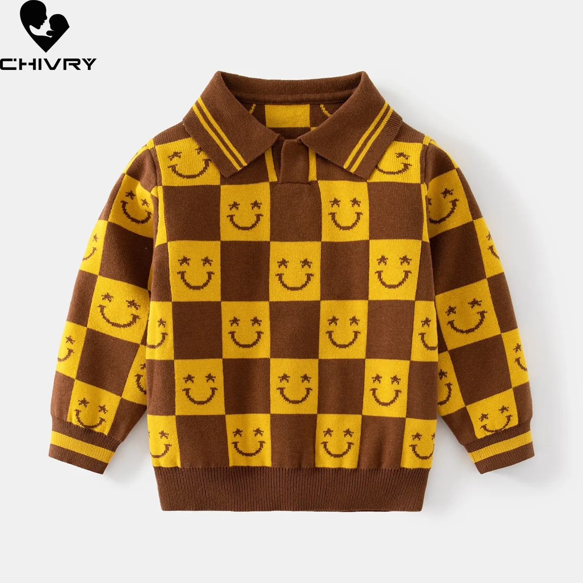 

Boys Casual Striped Smiling Face Warm Knitted Pullover Sweater Toddler Baby Thicken Knitwear Children's Autumn Winter Sweaters