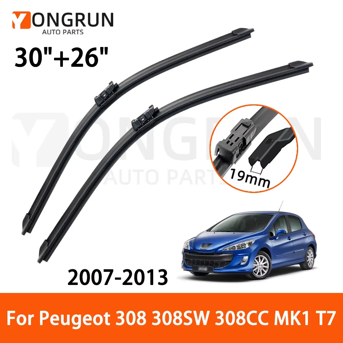 YONGRUN 2PCS Auto Wischer Set Ist Geeignet Für Peugeot 308 308sw 308cc Mk1 T7 2007-2013 auto Frontscheibe Wischer Klingen 30 "+ 26"