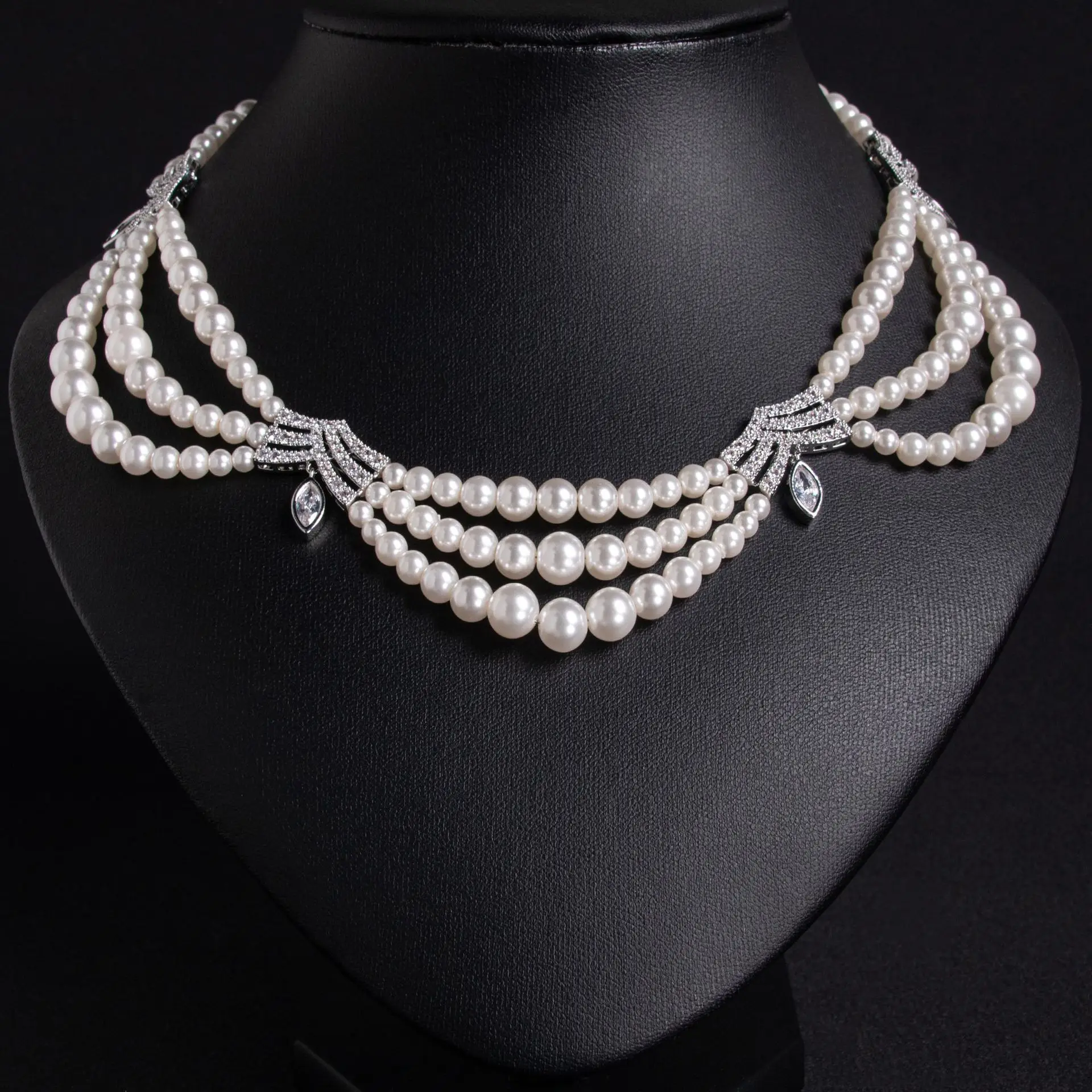 Fashion Pearl Ripple Shape Original Delicate Jewellery Necklace Earrings Set Prom Daily Wedding Party Saudi Women Travel M-606