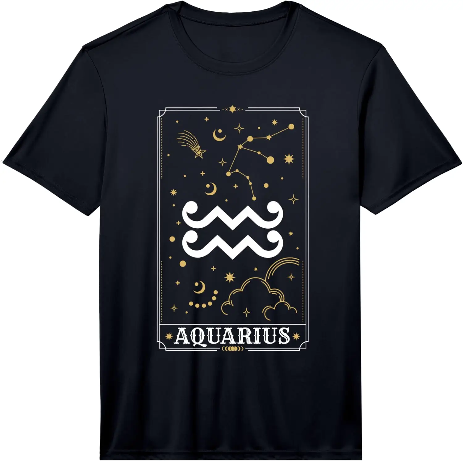 Mens Aquarius Horoscope Astrology Zodiac Sign Tarot Card Performance T-Shirt 100% Cotton Trendy Y2K Short-Sleeve Tee-Soft,