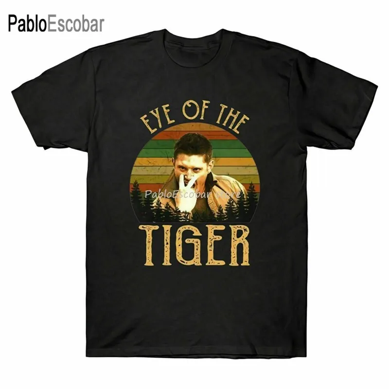 Eye Of The Tiger Dean Winchester Supernatural Castiel Black T-Shirt For Sam Fans Popular Tagless Tee Shirt